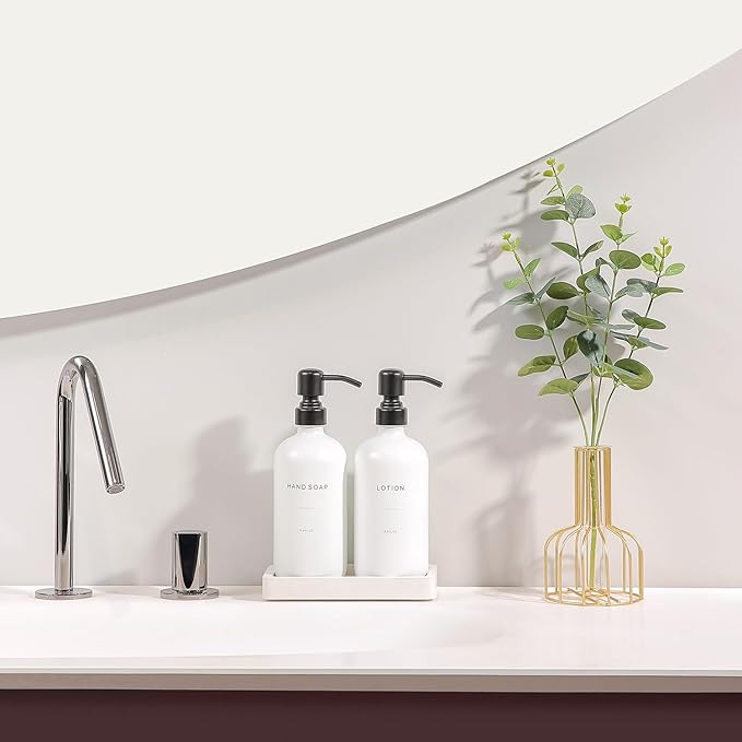 White Soap Dispenser Set, Contains Hand and Lotion Dispenser with Pump. Perfect for Guest Bathroom Decor. (White)