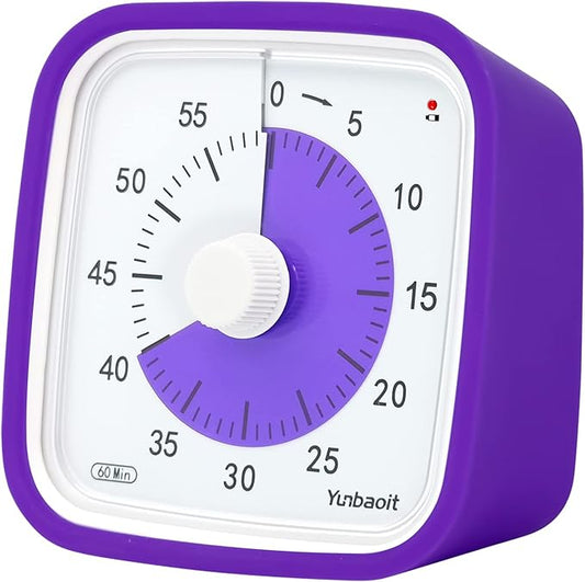 Yunbaoit Upgraded Visual Timer with Protective Case, 60 Minute Silent Countdown Timer for Kids and Adults Clock Time Management Tool(Purple)