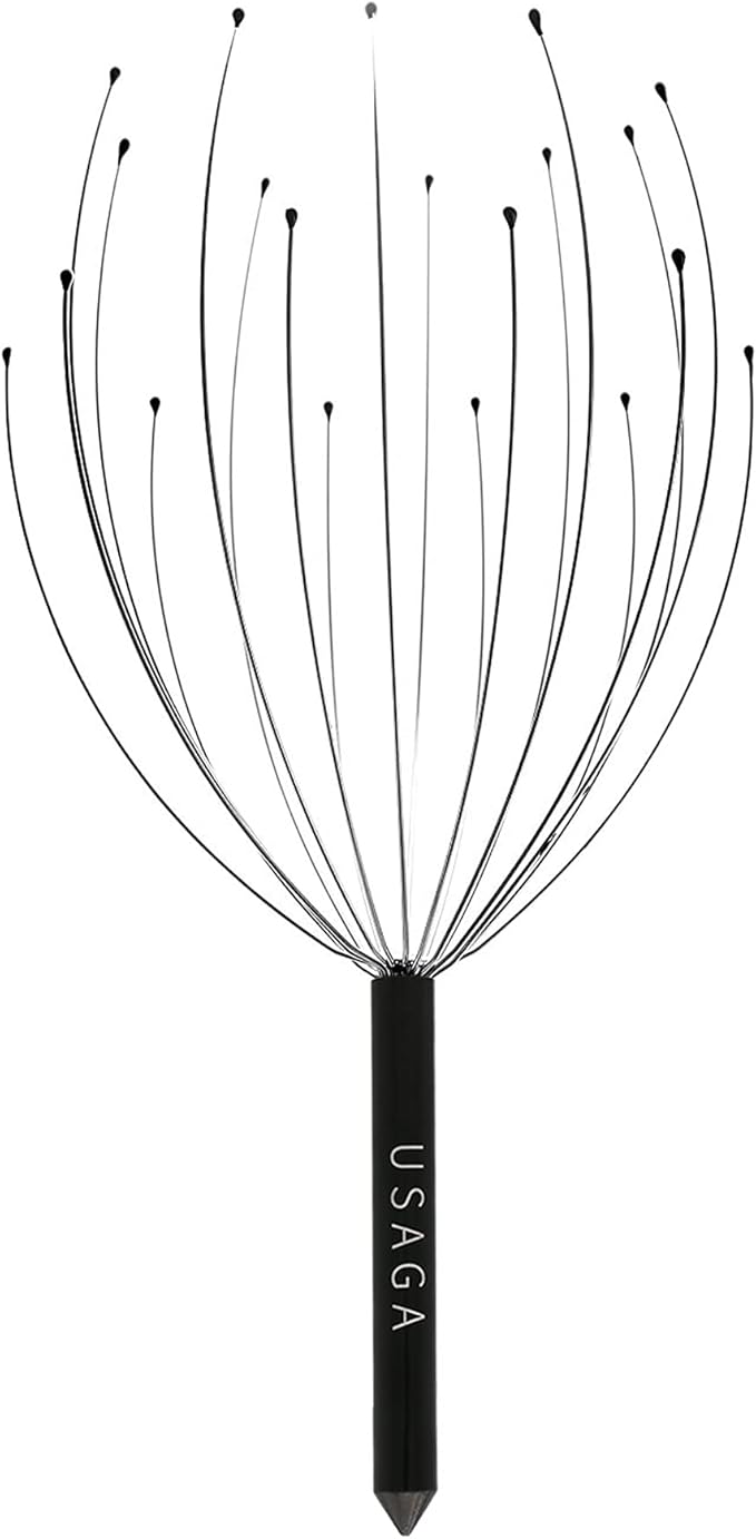USAGA Head Massager Scalp Massager 20 Fingers Head Scratcher, Stocking Stuffers Gift for Scalp Body Relaxing (Black & Black)