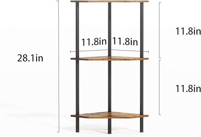 Corner Shelf Stand, Storage Standing Shelf Unit with Metal Frame, Narrow Bookshelf with LED Light Brown Plant Display Stand, Multi Unit Organizer Corner Cabinet for Bedroom, Living Room (3 Tier)