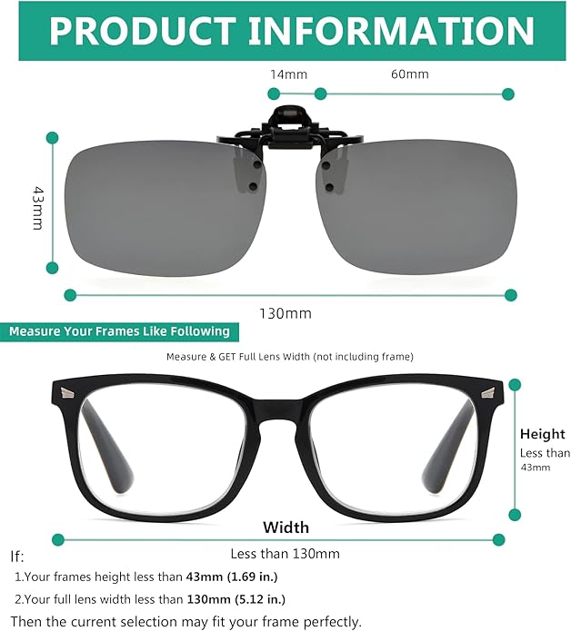 Eyekepper 4 Pack Flip-up Clip-On Sunglasses 59x39 MM Metal Wear Over Glasses