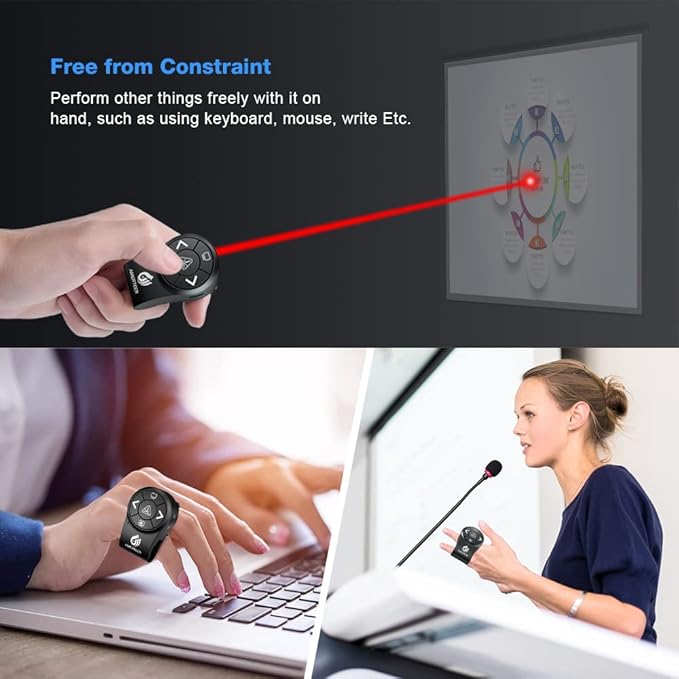 AMERTEER Wireless Presentation clicker for PowerPoint Presentations, RF 2.4GHz Finger Ring Remote, PPT Slides Clicker Pen Rechargeable