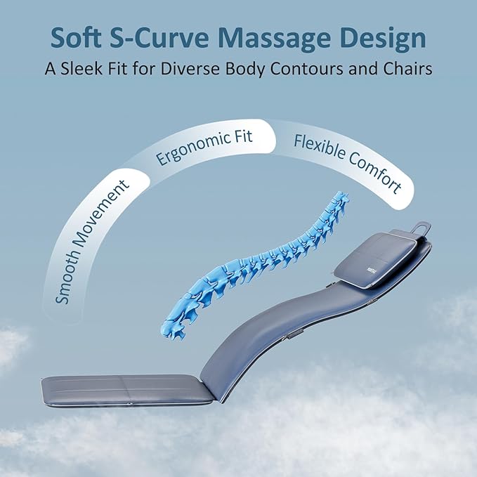 MOUNTRAX Back Massager for Chair, Full Back Massager for Pain Relief Deep Tissue, Massage Chair Pad with Soft S-Curve Design, Versatile Portable Massage Seat Cushion, Chair Massager