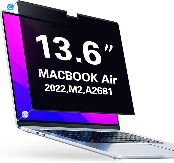 PYS MacBook Air 13.6 Inch Magnetic Privacy Screen for M2 Chip 2022 (A2681) - Removable Anti-Spy Laptop Shield