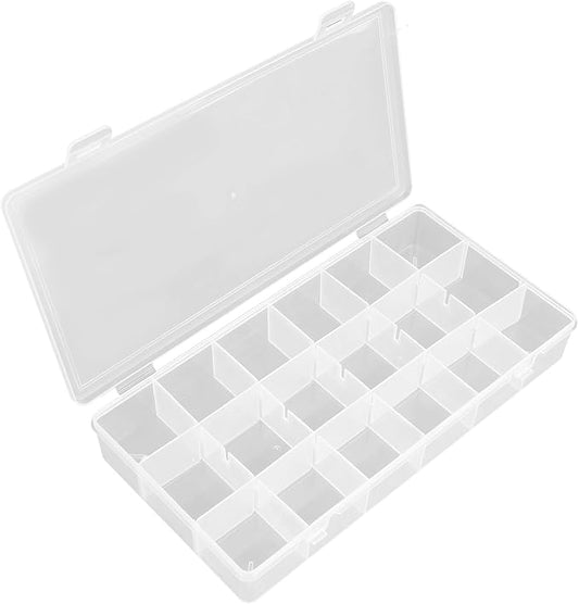 OALCQ Craft Organizers And Storage Box 18 Grids Clear Plastic Bead Organizer With Dividers, Clear Craft Storage for Beads, Earrings, Pills, Jewelry, Screws, Seeds, Small Parts, Hair Ties