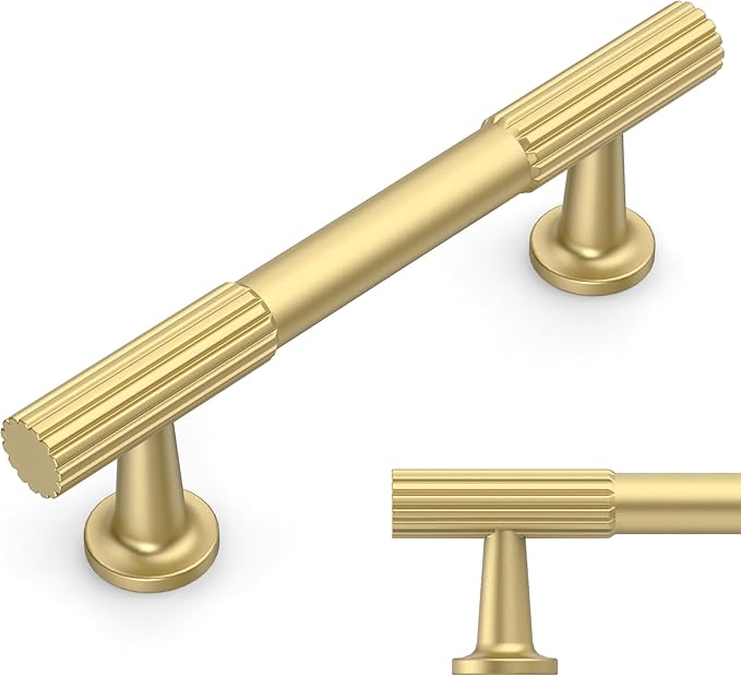 Amerdeco 10 Pack Brushed Gold Cabinet Pulls 3 Inch(76MM) Hole Centers Kitchen Cabinet Handles Hardware Kitchen Handles for Cabinets Cupboard Handles Drawer Pulls ZH0071