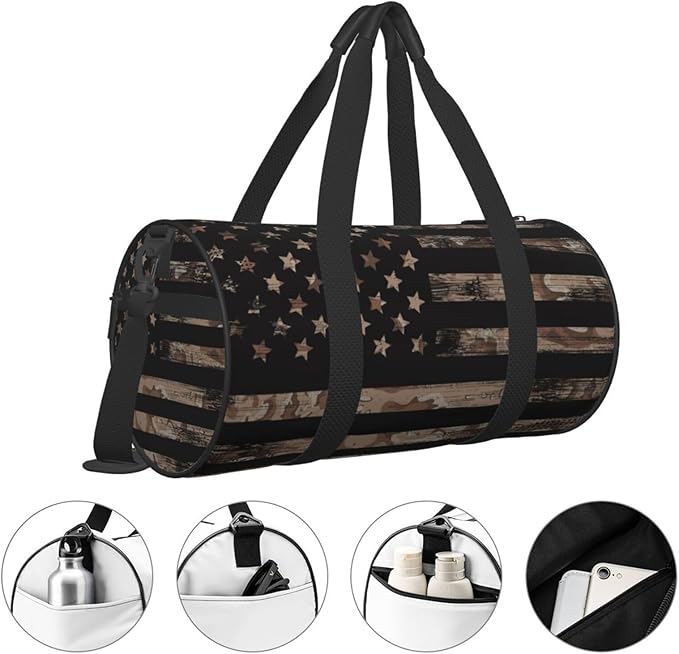 Desert Camo Camouflage Army American Flag Tactical Foldable Duffle Bag For Women - Workout Bag For Gym Men - Boy Gym Bag - Girls Small Weekender Duffel Bag - Packable Luggage Bag For Travel Sports