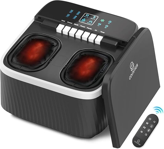 COMFIER Foot Massager with Heat, Shiatsu Foot Massager Machine for Neuropathy Plantar Fasciitis, Squeeze & Rolling Foot Massage, Remote Control & Piano-Key Button