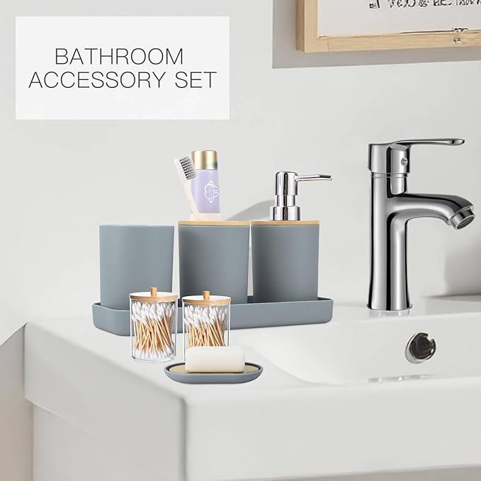 iMucci Bathroom Accessories Bathroom Sets with Shower Curtain, Bath Towel Set, Trash Can, Toilet Brush, Soap Dispenser, Bathroom Accessories Set Complete