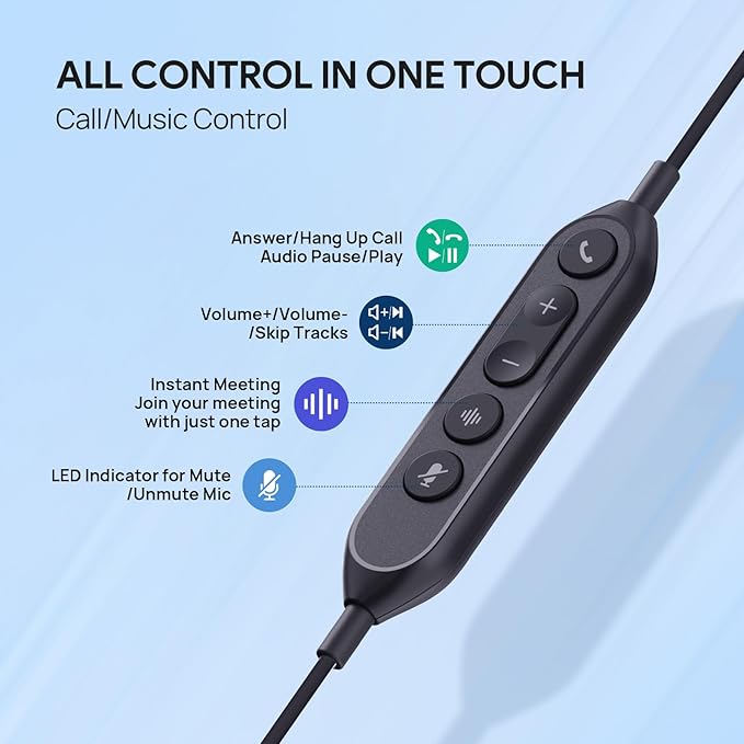 Yealink UH42 USB-A Headset with Noise Cancelling Mic, Wired Headphones for PC Computer Laptop, Compatible with Zoom Teams, Comfort Ear Cushions, Stereo Sound, in line Controls