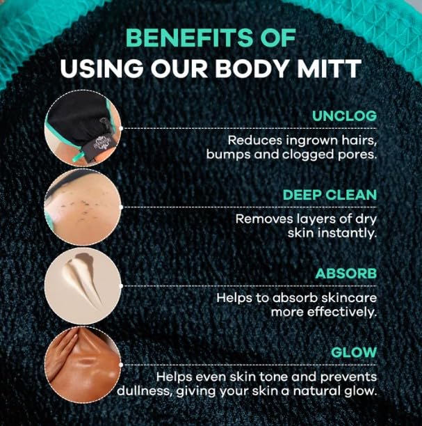 Dermasuri - Deep Exfoliating Glove - Polishing Mitt Body Scrubber - Korean Skin Cleaner Exfoliator & Dead Skin Buffing Treatment - Gifts for Women & Men - Keratosis Pilaris Scrub Remover (2 Pack)