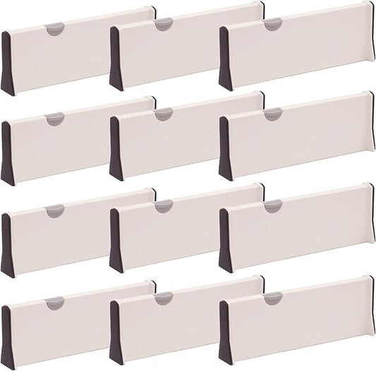 DIOMMELL 12 Pack Adjustable Dresser Drawer Dividers Organizers, Plastic Expandable Drawer Organization Separators for Kitchen, Bedroom, Closet, Bathroom and Office Drawers White 12PCS-Large