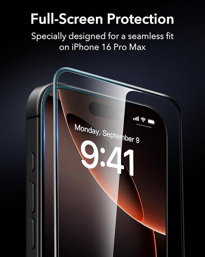 ESR 3 Pack 9H+ Glass for iPhone 16 Pro Max Screen Protector, [Military Grade Shatterproof & Longest Durable] Armorite Ultra-Tough Tempered Glass with UltraFit Tray