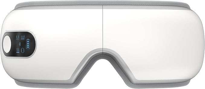 Eye Massager with Airbag Kneading,Constant Temperature Hot Compress, Multi-Frequency Vibration and Bluetooth Music (Pearl White, Large)