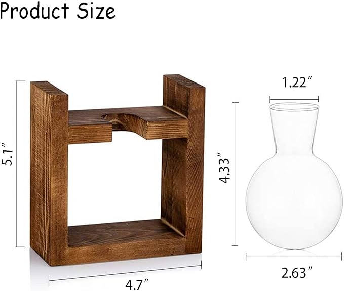 Kingbuy Glass Plant Terrarium - 1 Bulb Propagation Station with Retro Wood Stand Indoor Garden Planter, Bulb Vase & Desktop Decor for Home Kitchen Wedding, Gift for Women & Plant Lover