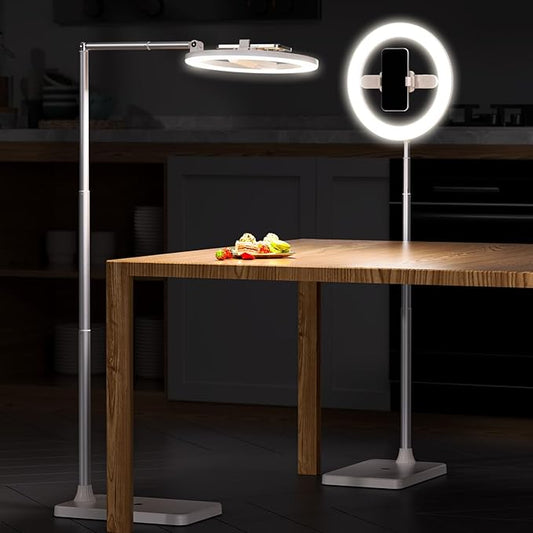 10" Ring Light with Stand, Overhead Phone Mount Holder with Adjustable Color Temperature (2800-6500K) – Phone Tripod with Light for Video Recording, Photography, Live Streaming, TikTok & YouTube