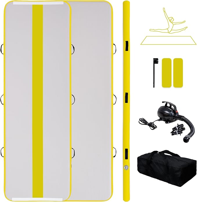 Tuxedo Sailor Inflatable Gymnastics Mat with Electric Pump, Storage Bag, Repair Kit–Air Mat for Home Training, Cheerleading, Yoga