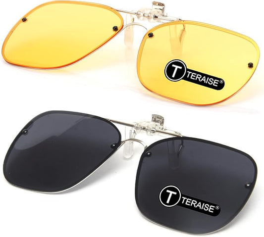 TERAISE Clip-on Night Vision Glasses Flip up Driving Glasses Men Women HD Polarized Anti Glare UV400 for Outdoor