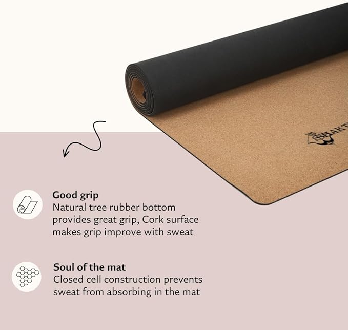 Shakti Warrior Cork Yoga Mat - Artist Designed, Premium Printed Eco-Friendly Non-Slip mat, Great for Regular & Hot Yoga, Pilates, Workouts 72 inch x 24 inch x 3mm Thick