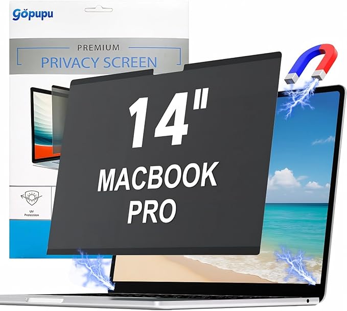 Magnetic Privacy Screen Protector MacBook Pro 14 Inch 2021-2024 M1/M2/M3/M4/Pro/Max, Anti-Blue Light Anti-Scratch Anti-Glare Eye Protection Removable Laptop Screen Filter Shield