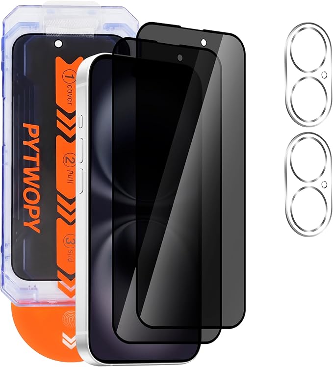 Privacy Screen Protector for iphone 16 Plus 6.7 inch[2 Pack] [Easy Installation],with 2 Camera Lens Protectors,Tempered Glass Anti Spy 9H Hardness Black Film,Case Friendly