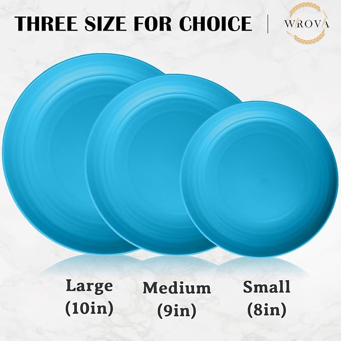 Wheat Straw Plates 10 Inch - Unbreakable Dinner Plate Set of 8 - Dishwasher & Microwave Safe Plastic Plates Reusable - Lightweight Deep Plate for Kitchen,Outdoor,Dorm (Blue)