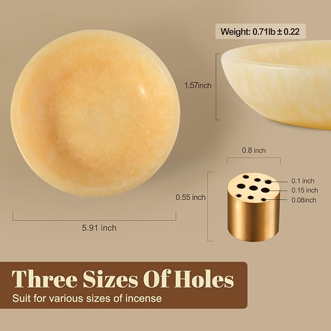 Koville Natural Onyx Incense Holder, Incense Holder for Sticks with 9 Holes, Handmade Incense Burner Ash Catcher for Meditation Yoga SPA, Balsam Fir/Palo Santo/Sage/Cone Incense Bowl(Orange)