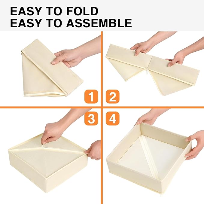 DIMJ Drawer Organizer Clothes 12 Pack - Foldable Baby Organizers and Storage & Dresser Organizer for Bedroom, Closet - Nursery Organization Dresser Dividers for underwear, Sock,Bra, Belt, Tie, Beige