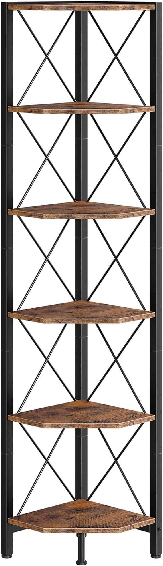 6-Tier Corner Shelf, Corner Bookcase, 66.9" Tall Vertical Display Rack, Plant Stand, Open Storage Shelf, for Living Room, Bedroom, Study, Kitchen, Rustic Brown and Black TCJ13BF