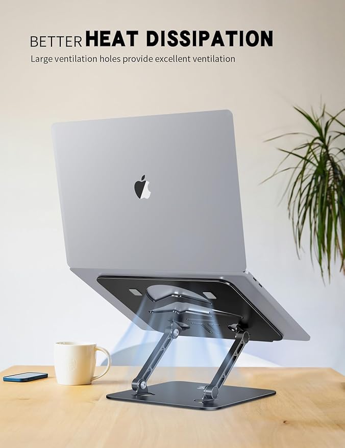 Laptop Stand Adjustable Laptop Holder for Desk, Foldable Laptop Riser Portable Computer Stand Compatible with MacBook, Lenovo, HP and All Laptops up to 15.6 inches Black