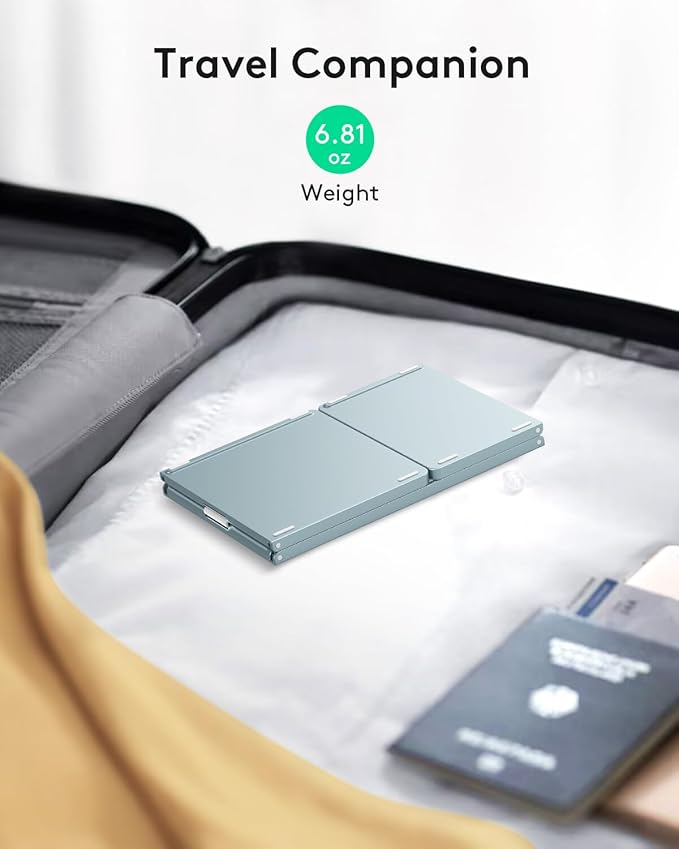 Samsers Multi-Device Foldable Bluetooth Keyboard with Touchpad, Rechargeable Dual-Mode(2.4G+BTx2) Wireless Keyboard with Holder, Portable Folding Keyboards for Android Windows iOS Mac OS - Blue