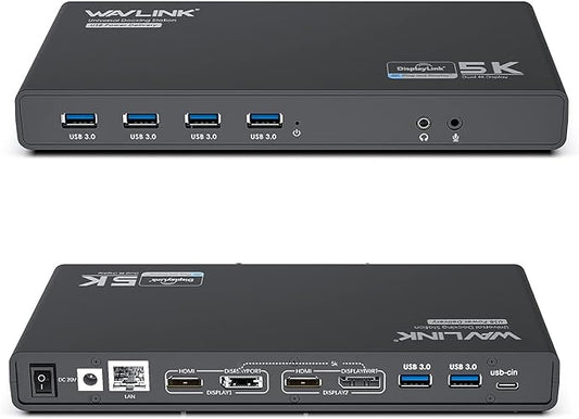 WAVLINK Universal Laptop Docking Station Dual Monitor with 65W Power Delivery for Windows Mac M1/M2, Displaylink Dock, USB C/A to Dual HDMI/DisplayPort Adapter, Gigabit Ethernet, 6 USB 3.0, Audio/Mic