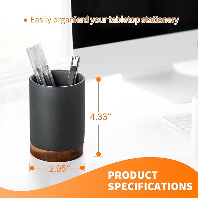 Pen Holder for Desk, Ceramic Pencil Organizer & Makeup Brush Holder, Office Decor and Desk Accessories，Perfect Office Organization,Teacher Supplies (Dark Grey, Set / 2)