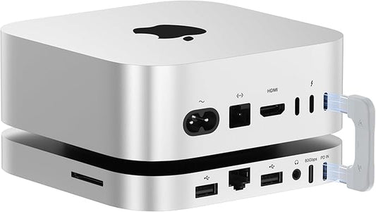 Mac mini M4 Dock & Stand with 80Gbps USB-C, Mate Mini-A Hub with Dual NVMe SSD Slot(up to 16TB), 2.5G LAN, 2 USB-A3.0, USB-C(PD3.0), SD4.0 Card Reader, 3.5mm Audio for Mac mini M4/ M4 Pro