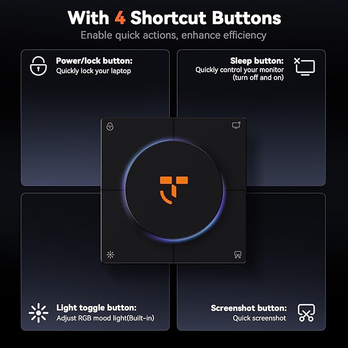 TobenONE 10-in-1 Shortcut-Key Docking Station with 4 Shortcut Button and Volume Knob, USB C Dock with 4K@60Hz HDMI, 100W PD, 3 USB, Ethernet, Audio, SD/microSD for MacBook, Windows, Chrome, Mac mini