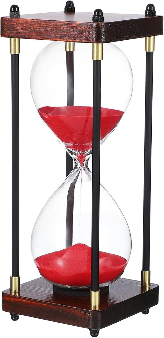 PATIKIL Large Decorative Sand Timer, 30 Minutes Wood Hour Glass Timer Modern Wooden Hour Glass for Cooking Game Office Classroom Kitchen Home, Red(Style 2)
