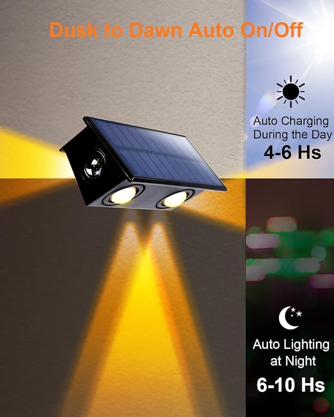 16 Pack 3-Side Solar Fence Lights Outdoor Waterproof with Warm White LED Spot Lens, for Wall, Deck, Patio, Yard, Rail, Garage, Pool, Designed for Enhanced Security, Easy Install