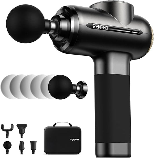RENPHO Massage Gun Deep Tissue with 8-12mm Adjustable Amplitude Heavy-Duty, Percussion Professional Muscle Massager Gun with Portable Case for Athtetes & Home Use, Active EVO