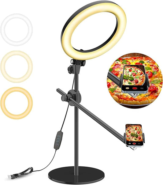 LUXSURE Ring Light for Desk with Stand,Overhead Camera/Phone Mount with 10.5" Ring Lights for iPhone,Phone Tripod with Light Adjustable Lighting for Video Recording,Cooking,Live Stream,Content Creator