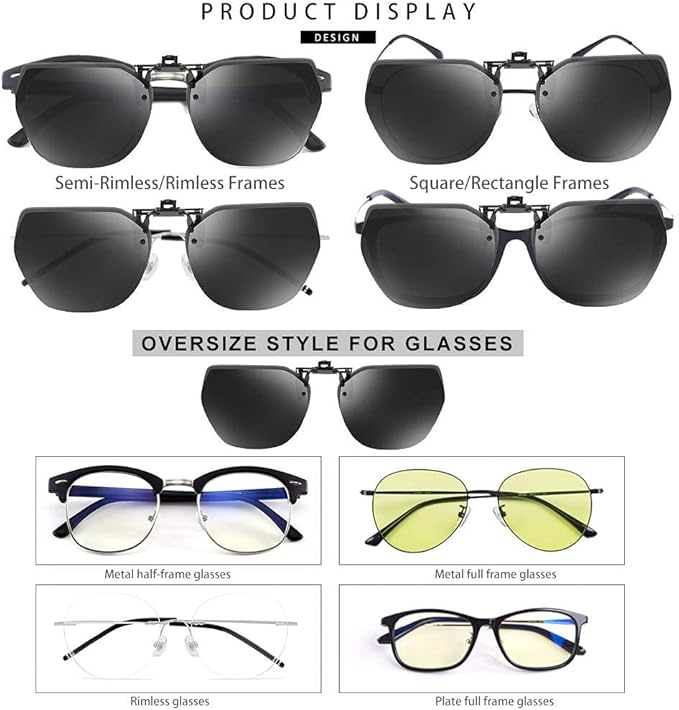 Night Driving Glasses and sunglasses Clip-On, Polarized Glare Reduce, High Definition Vision