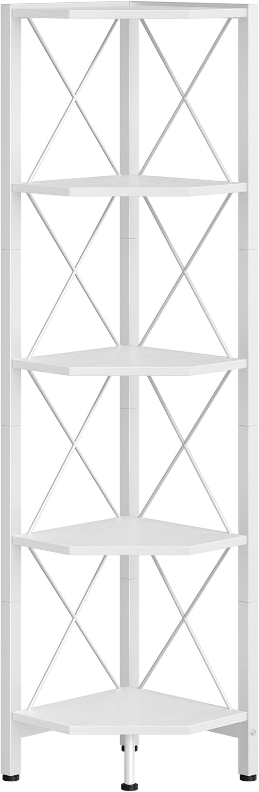 5-Tier Corner Shelf, Corner Bookcase, 55.2" Tall Vertical Display Rack, Plant Stand, Open Storage Shelf, for Living Room, Bedroom, Study, Kitchen, White TCJ12WB