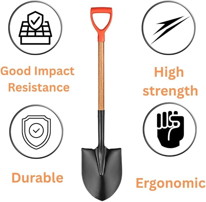 41" Round Point Snow Shovel, Straight Hardwood Handle, with D-Grip, Gardening Tool-Digging Shovel, 41 Inch