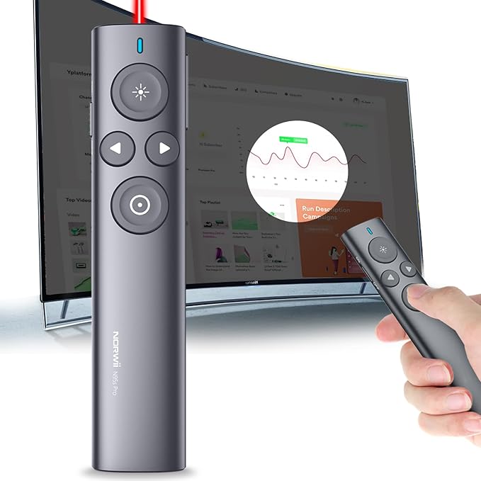 Norwii Presentation Clicker with Digital Pointer for TV LED LCD Screen, Presentation Remote, Slide Clicker, Wireless Presenter with Highlight, Magnify, Mouse Left Click - N95s Pro 32G(Red Light)