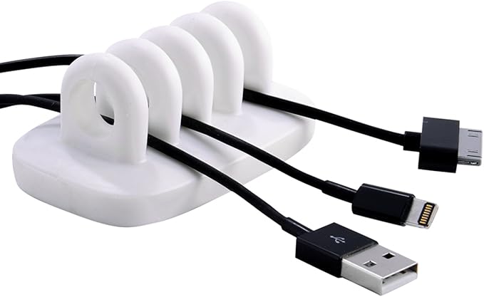 Cable Clip Holder Weighted Desktop Cord Management Fixture (White)