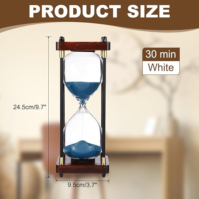 PATIKIL Large Decorative Sand Timer, 30 Minutes Wood Hour Glass Timer Modern Wooden Hour Glass for Cooking Game Office Classroom Kitchen Home, Cyan(Style 2)