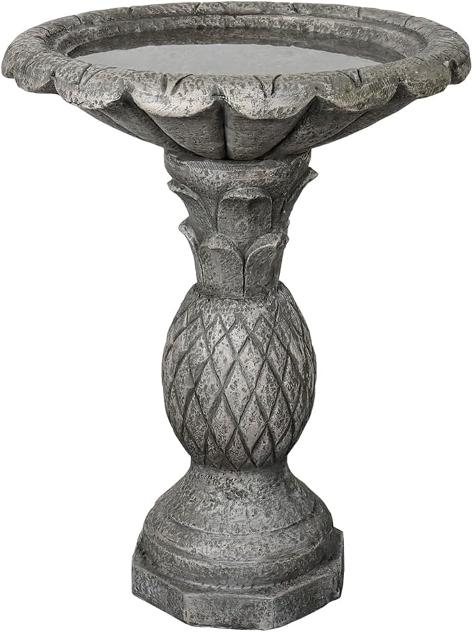 SunJet 24.8 Inch Heigh Concrete Bird Bath with Pineapple Texture – birdbath Sturdy & Elegant Design, Vintage Freestanding Style, Attracts Birds and Enhances Garden, Patio, Yard, Lawn Décor