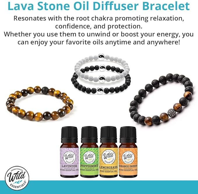 Wild Essentials Turquoise and Hematite Lava Stone Essential Oil Diffuser Bracelet, Expandable up to 8 inches, Aromatherapy Jewelery for Women and Men