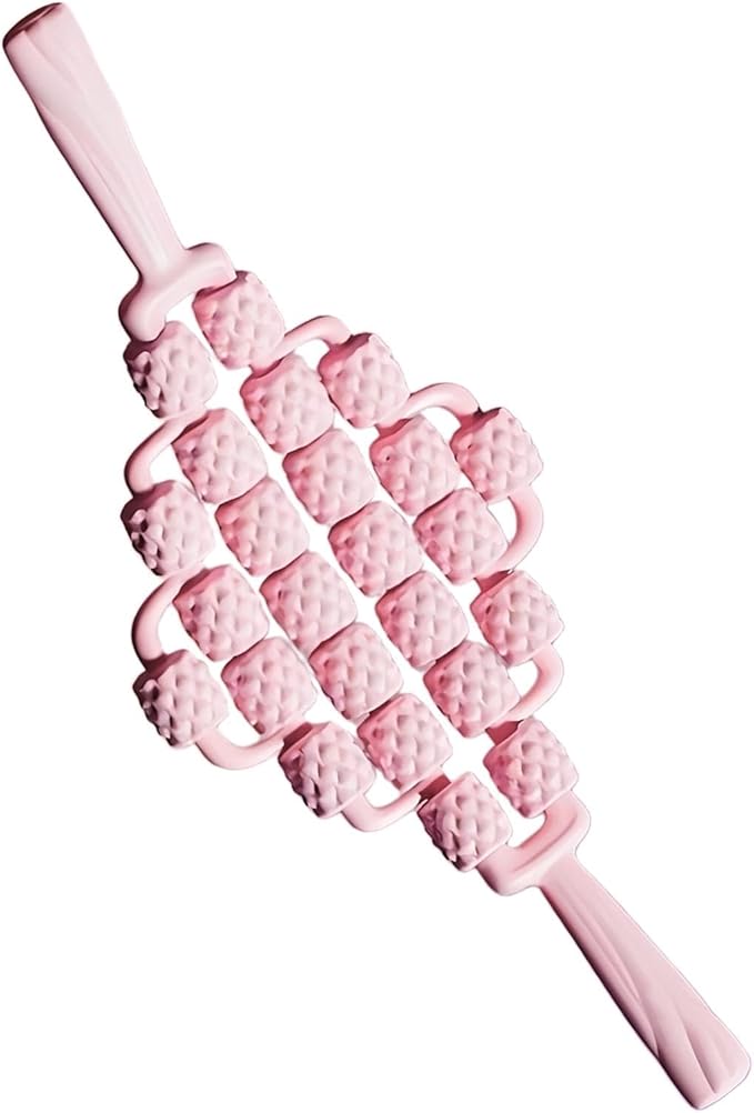 Massage Roller Sticks Ergonomic Handheld Massage Tool for Waist Shoulders Stomach Arms Buttocks, Pink