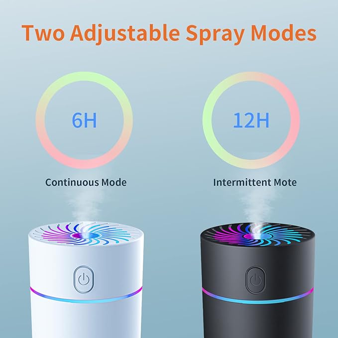Portable Mini Humidifier with 7-color Lights, Cool Mist Small Desk Humidifiers Car Humidifier [2 Mist Modes] USB Personal Desktop Humidifiers for Bedroom, Office, Travel, Car, Plants, Super Quiet