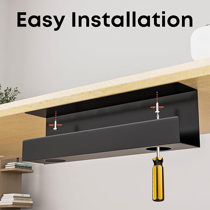 Cable Management Under Desk,17 inch Cable Management Tray,Power Strip Holder,Cord Organizer,Wire Management for Office and Home, Black